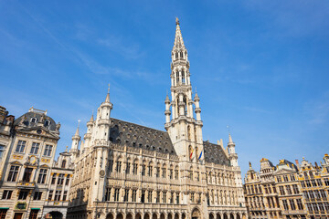 Obraz premium Grand Place or Grote Markt and Town Hall or Hotel de Ville, Brussels