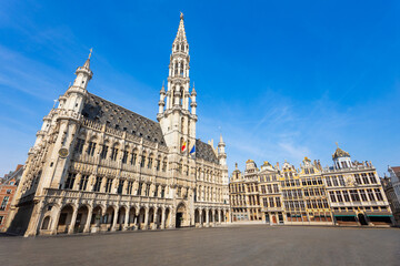 Obraz premium Grand Place or Grote Markt and Town Hall or Hotel de Ville, Brussels