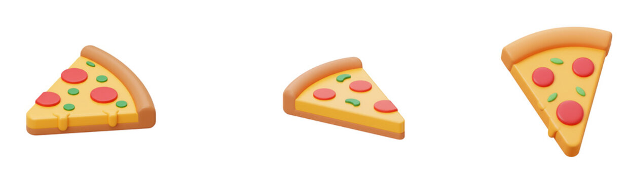 Three slices of pepperoni pizza isolated on transparent background