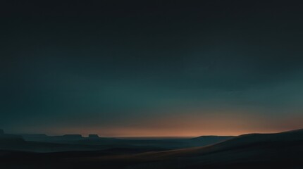 Fototapeta premium Minimal dark gradient landscape fading from deep teal and charcoal into a subtle warm rust glow near the horizon, abstract atmospheric digital background with smooth blending, cinematic low light and