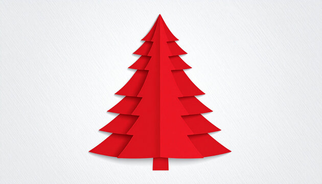 Elegant red paper cut christmas tree design on a textured light gray background with copy space