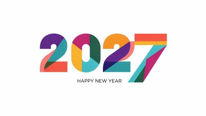 Obraz premium 2027 New Year celebration typography. Multicolored geometric number design. Isolated on white background