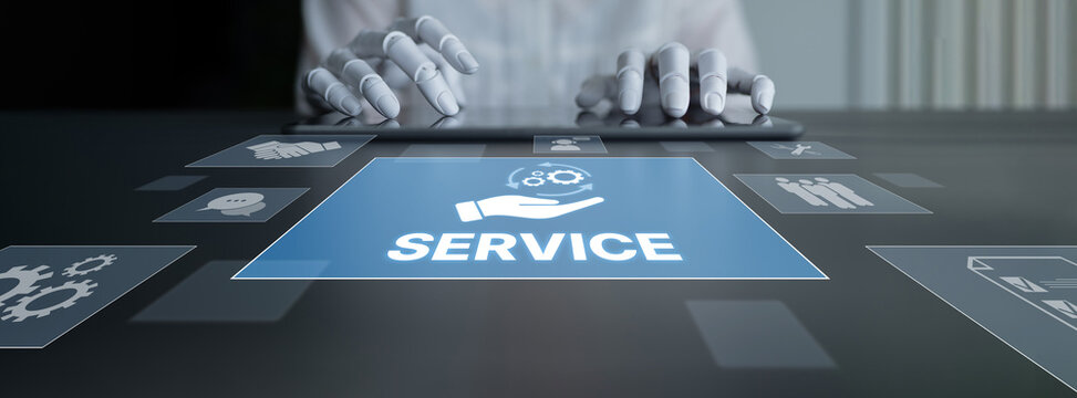 AI-assisted support system for business services showing hands-on process, communication, and teamwork icons Latch