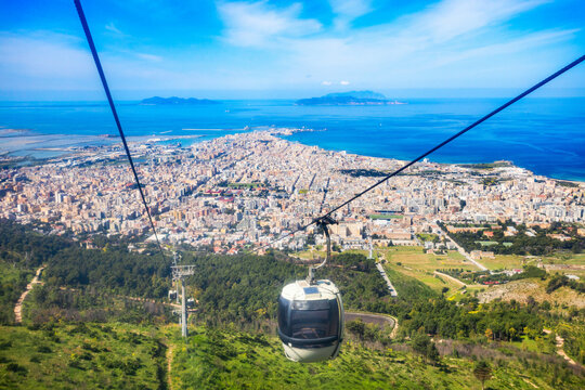 Trapani Erice Cableway in Sicily island, Italy