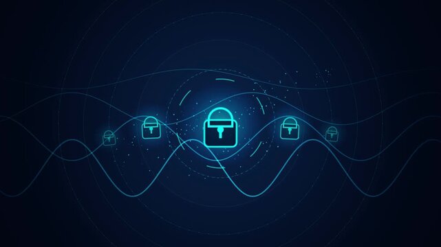 Abstract digital security concept with glowing blue lock icons motion Graphics