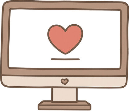 Computer Monitor Heart Icon Flat Illustration Clipart