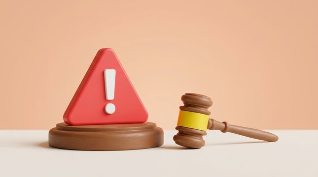 A judicial warning symbol and wooden gavel represent restrictive law and new rules.