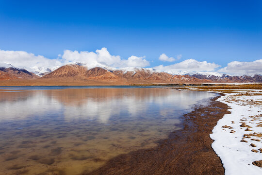 Shorkul lake and Pamir mountains near Murghab town, Tajikistan