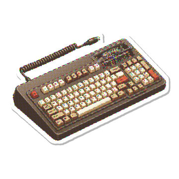 Vintage computer keyboard with numeric keypad and connected cable halftone vector
