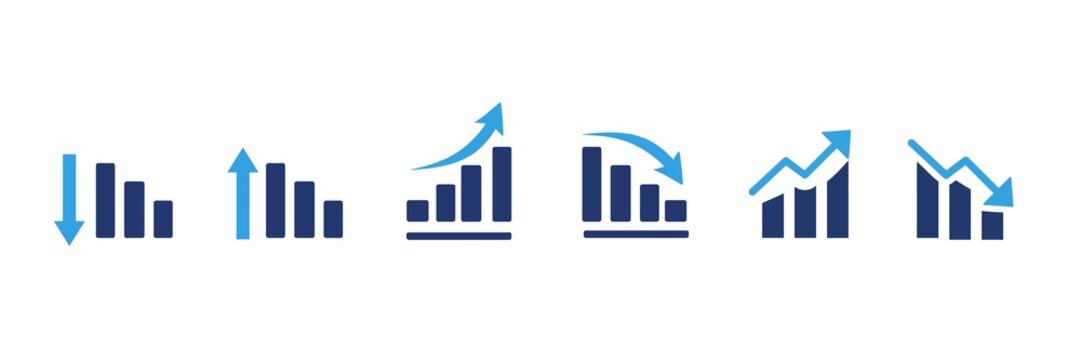 Business Analytics Growth and Decline Bar Chart Icons with Arrows