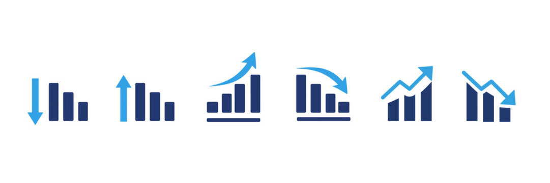 Business Analytics Growth and Decline Bar Chart Icons with Arrows