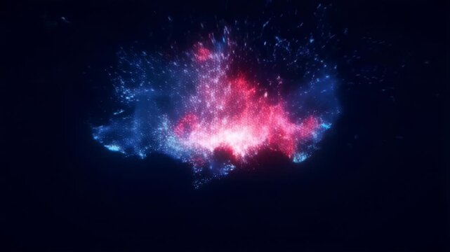 Glowing red and blue candlestick stock market chart showing financial data fluctuations and trading activity on a dark background