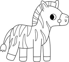 Fototapeta premium Vector cartoon black and white zebra. Funny African or safari animal clipart. Cute savannah icon for kids. Line savanna element. Africa wildlife illustration, coloring page