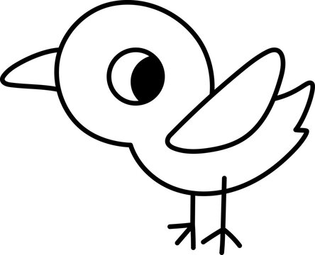 Vector cartoon black and white red billed oxpecker. Funny African or safari animal clipart. Cute little savannah bird icon for kids. Line savanna element. Africa wildlife illustration, coloring page