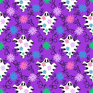 Halloween ghost cute cartoon seamless pattern for wrapping paper and fabrics and kids clothes print and packaging