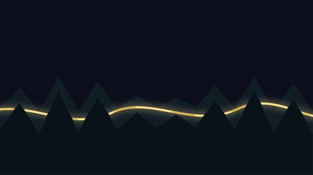 Dynamic glowing wave moving through dark geometric mountain peaks abstract motion graphic background for digital presentations