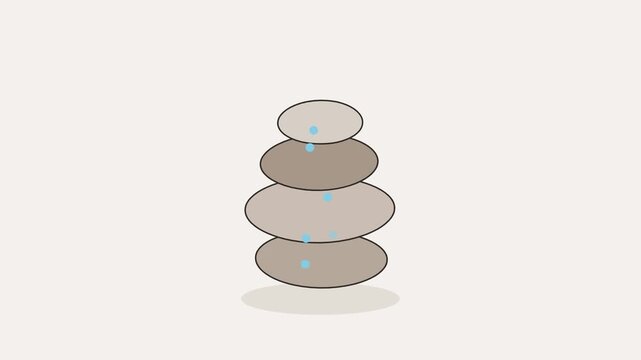 Minimalist zen stone stacks with floating water droplets against a soft neutral background for wellness
