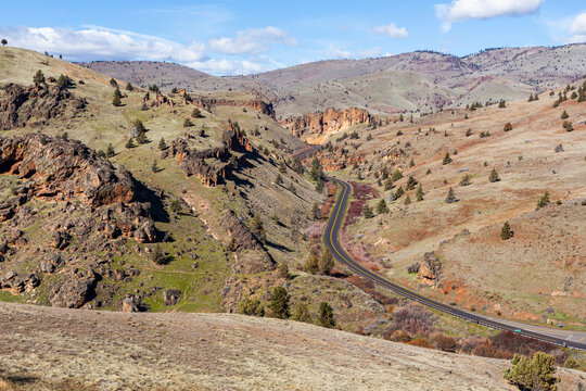 Beautiful view of the road in deserted hills in eastern Oregon