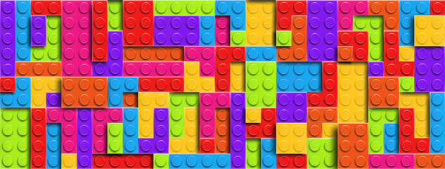 Realistic rainbow RGB colored plastic constructor background with shadows. Play and build concept. Vector illustration © boxerx