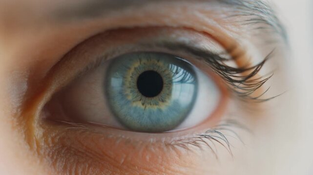 Firefly Extreme macro photorealistic footage of a single human eye, elegant sage-green iris with natural tones