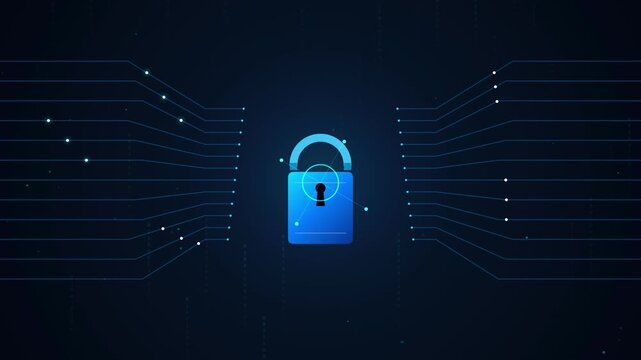 Digital padlock icon representing secure data protection network motion Graphics
