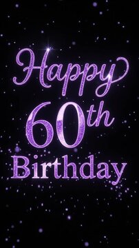 Elegant purple glittery Happy 60th Birthday greeting card design.