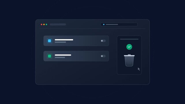 Digital software interface deleting list item by dragging into a trash bin icon