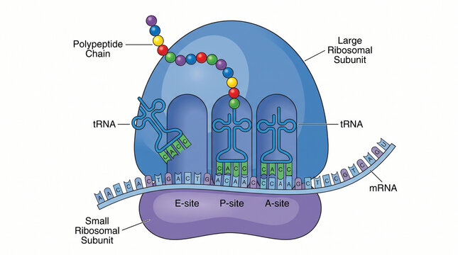 Ribosome Protein Synthesis and mRNA Translation Anatomy Diagram
