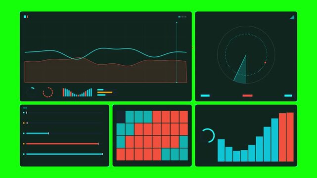 Dynamic hud charts and graphs displaying real time analytical data on a digital screen