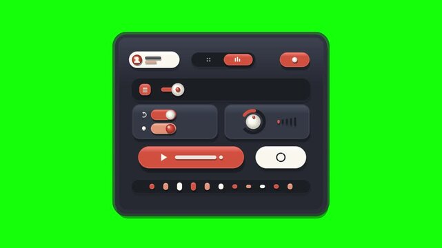 Neumorphic User Interface Control Panel with Animated Buttons and Sliders