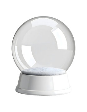 Snow globe with empty glass sphere and white base ready for custom seasonal decoration or festive holiday graphic content