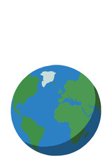 Fototapeta premium Planet Earth globe tilted on its orbital axis showing blue oceans and green continental landmasses with shaded day and night terminator astronomy science educational vector illustration