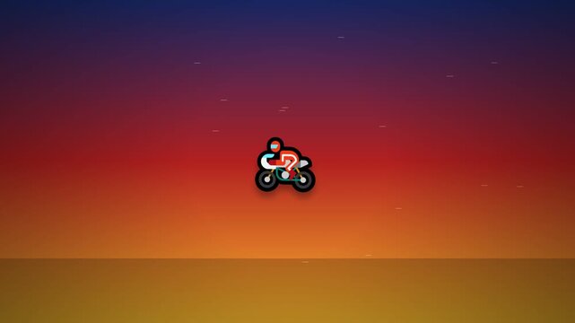 Retro pixel art bikers riding through a desert sunset landscape