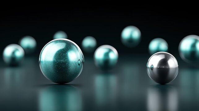 Unique metallic sphere standing out from identical turquoise balls