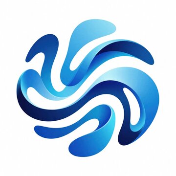 Abstract blue logo design with fluid wave shapes. Swirling liquid elements form circular motion in illustration. Modern water splash symbol uses gradient colors for branding. Creative aqua icon for