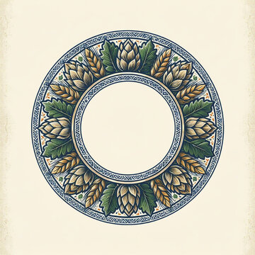 Circular Hops and Wheat Border in Blue and Green