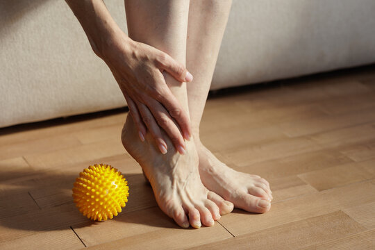 Foot Massage Preparation with Spiky Ball for Home Mobility Exercise