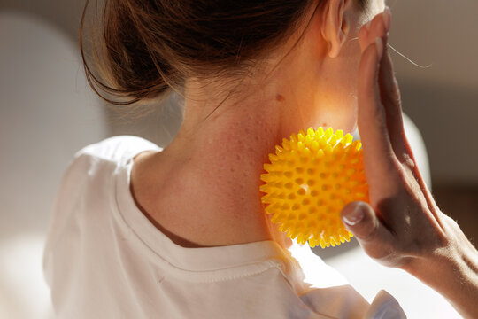 Neck Self Massage With Spiky Trigger Point Ball for Tension Relief