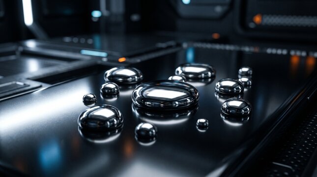 Liquid Mercury Droplets Macro