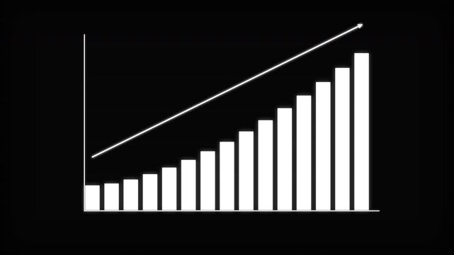 Minimalist business chart with an upward trend line on a solid black background, representing consistent financial growth and successful economic performance, ideal for corporate presentations and