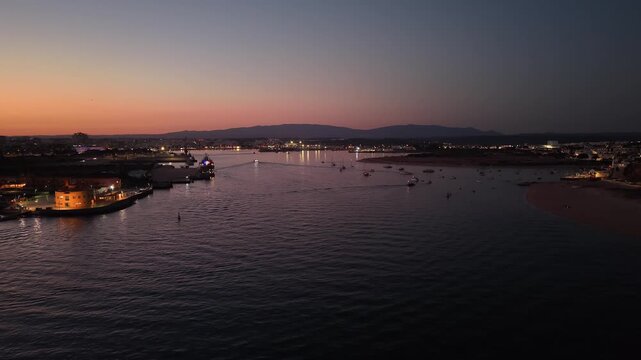 Aerial view of ferragudo marina at sunset