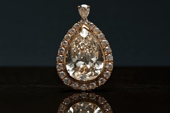 Large pear-shaped diamond pendant, surrounded by smaller stones