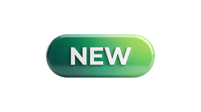 Green glossy button with the word new written in white bold letters