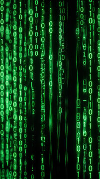Cascading Stream of Glowing Green Binary Code on Dark Background