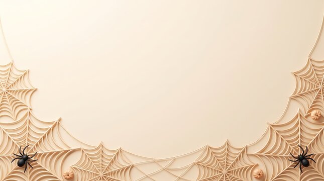 3D Halloween spider web corner border with copy space