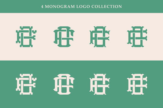 Set of four vintage interlocking OF or FO letters monogram logos for luxury or athletic branding