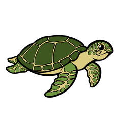 Fototapeta premium Cute cartoon green sea turtle marine life reptile ocean animal illustration isolated on transparent background