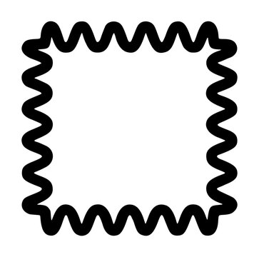 Square textile fabric swatch bordered by continuous wavy serrated zig zag pinked edges, crafted as a graphic vector icon for tailoring and sewing materials on a stark white background
