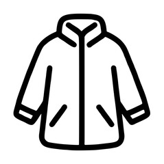 Winter parka jacket featuring a raised standup collar, centered front closure seam, two long sleeves with cuffed wrists, and slanted pockets, black outline vector icon, thick line icon © Ramkrisno