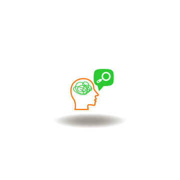 Vector illustration of head with brain tangled line confusion and speech bubble with magnifier. Symbol of OCD Obsessive Compulsive Disorder.